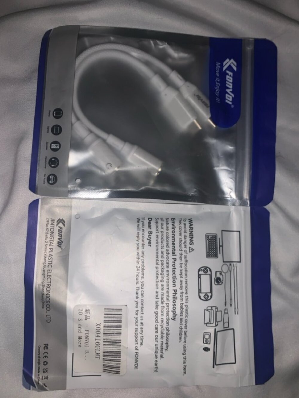 Fonvoi USB-C to 3.5mm Headphone Jack Adapter 2-Pack White Braided - NEW Sealed